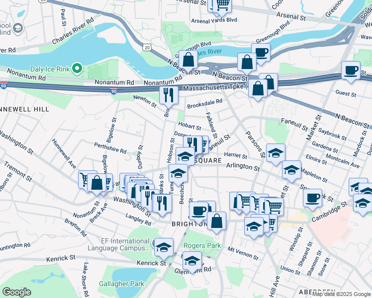 map of restaurants, bars, coffee shops, grocery stores, and more near 43 Newcastle Road in Boston