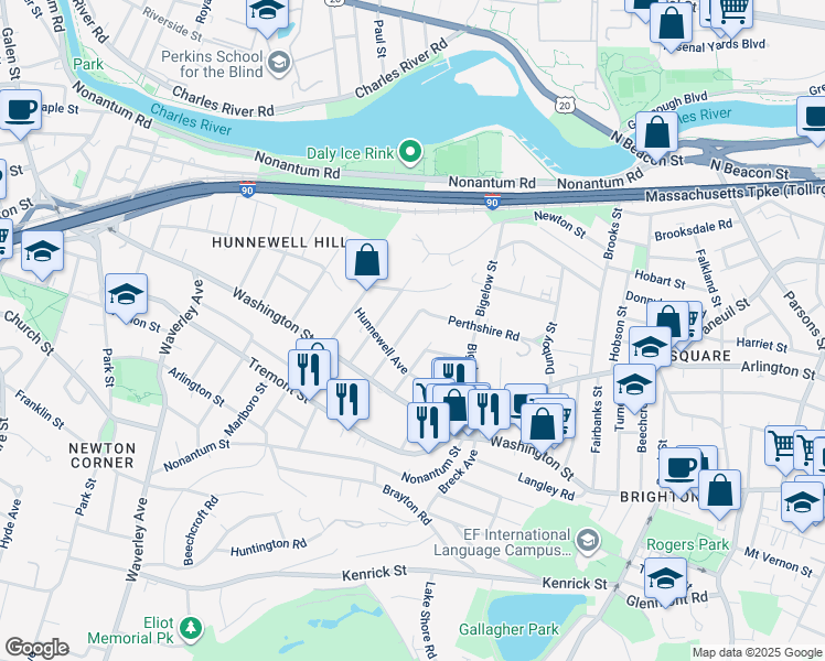 map of restaurants, bars, coffee shops, grocery stores, and more near 42 Matchett Street in Boston