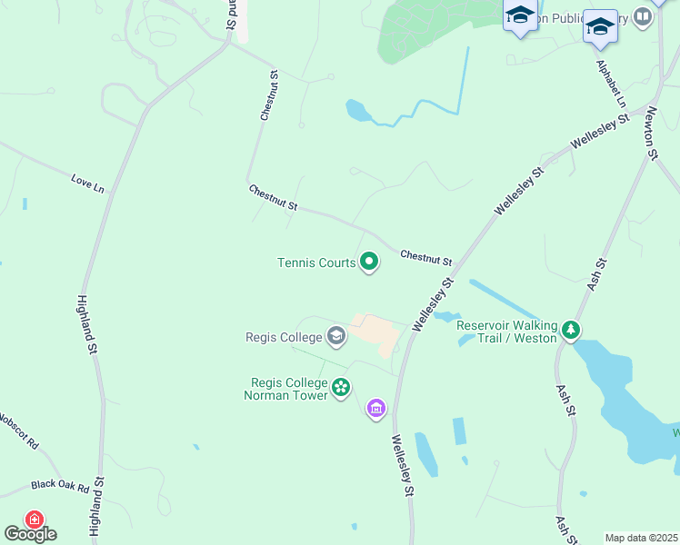 map of restaurants, bars, coffee shops, grocery stores, and more near 36 Chestnut Street in Weston