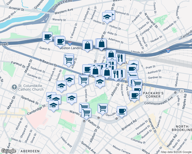 map of restaurants, bars, coffee shops, grocery stores, and more near in Boston