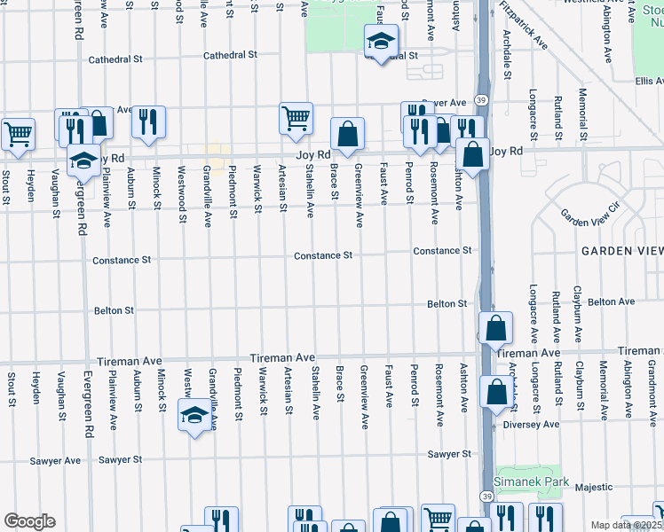 map of restaurants, bars, coffee shops, grocery stores, and more near 8316 Stahelin Avenue in Detroit