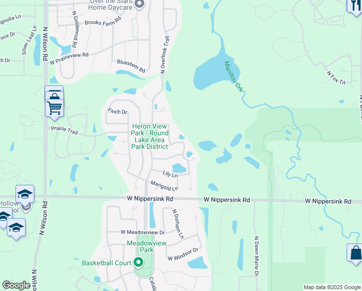 map of restaurants, bars, coffee shops, grocery stores, and more near 1909 Heron View Way in Round Lake