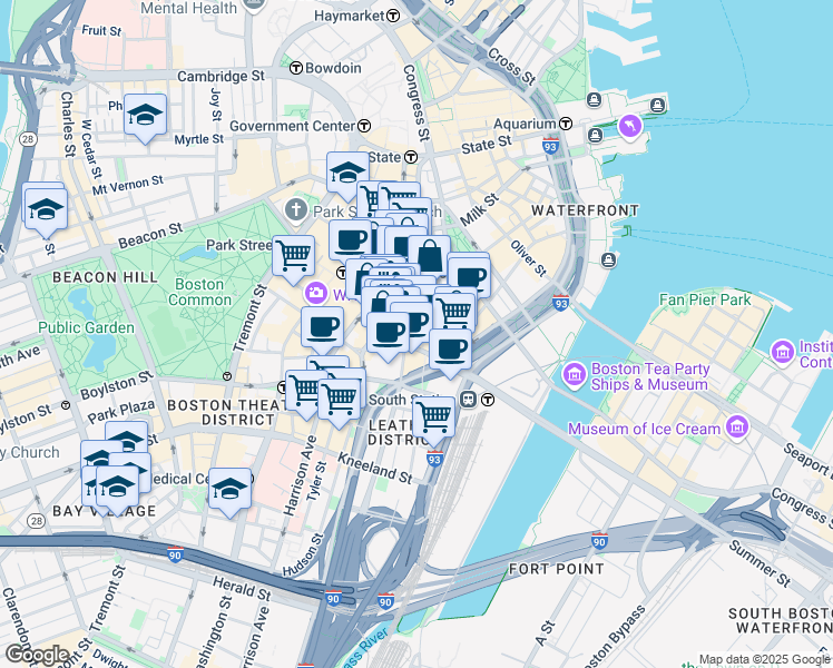 map of restaurants, bars, coffee shops, grocery stores, and more near in Boston