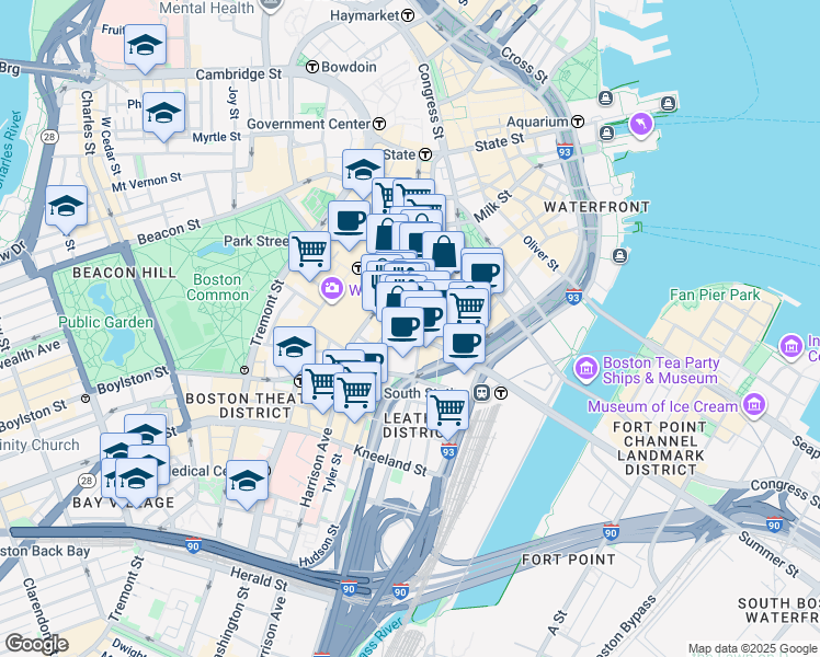map of restaurants, bars, coffee shops, grocery stores, and more near in Boston