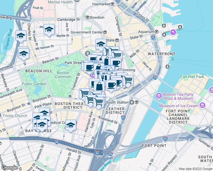 map of restaurants, bars, coffee shops, grocery stores, and more near in Boston