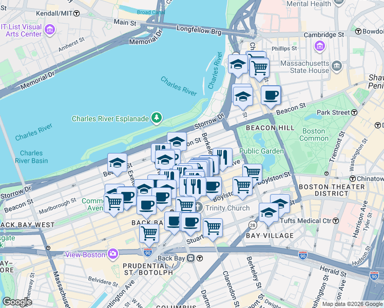 map of restaurants, bars, coffee shops, grocery stores, and more near 81 Public Alley 420 in Boston