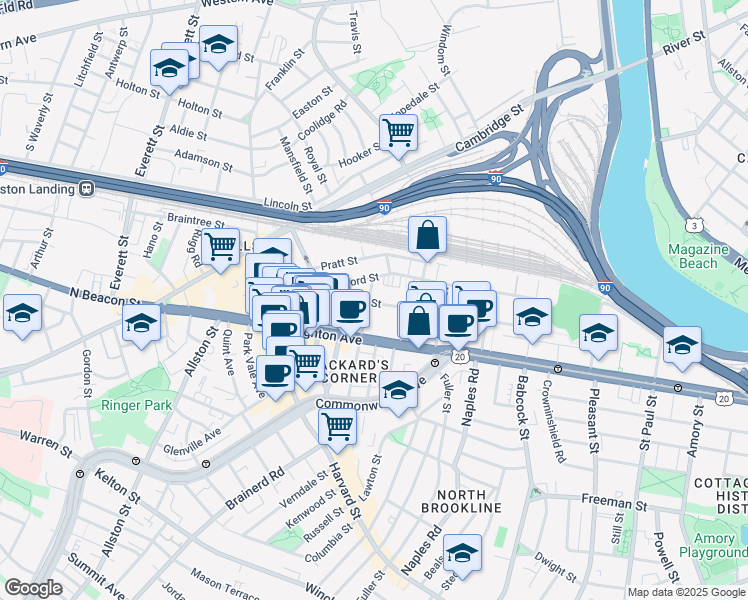 map of restaurants, bars, coffee shops, grocery stores, and more near in Boston