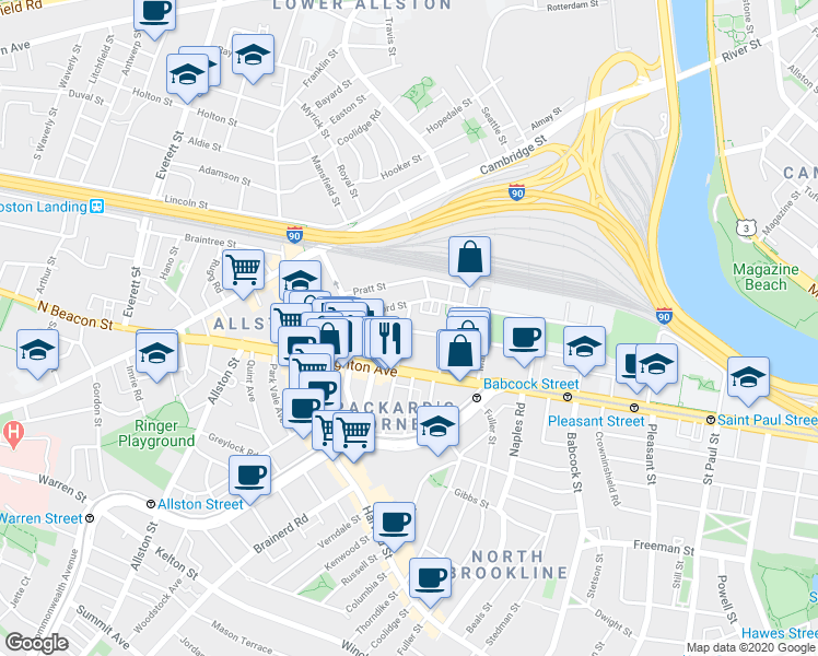 map of restaurants, bars, coffee shops, grocery stores, and more near in Boston