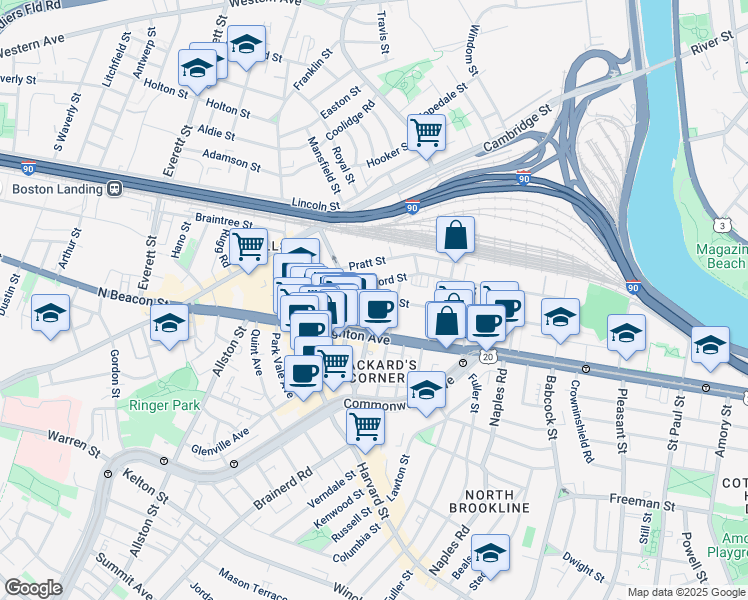 map of restaurants, bars, coffee shops, grocery stores, and more near in Boston