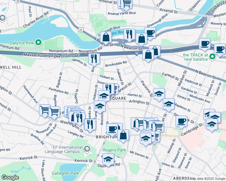 map of restaurants, bars, coffee shops, grocery stores, and more near 17 Newcastle Road in Boston