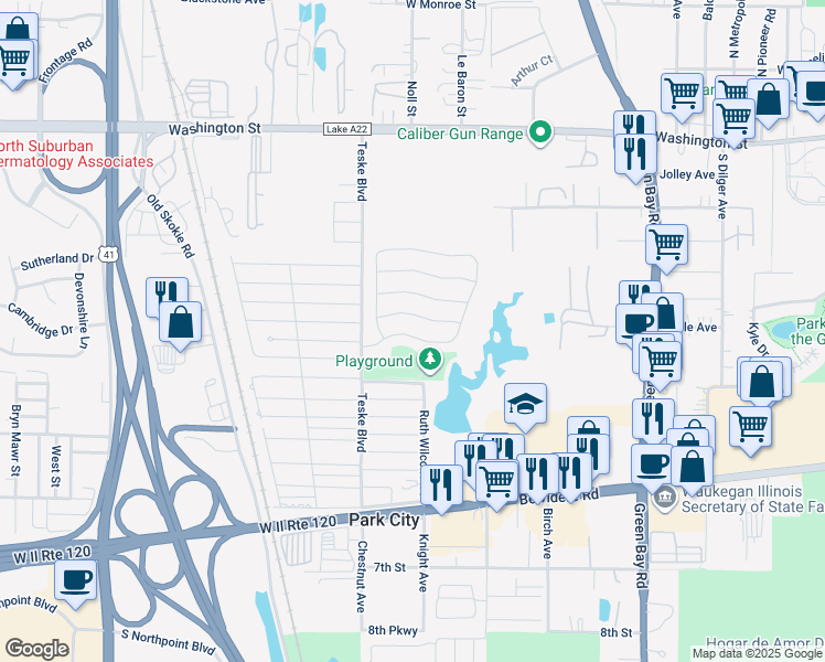 map of restaurants, bars, coffee shops, grocery stores, and more near 3320 Susan Circle South in Park City