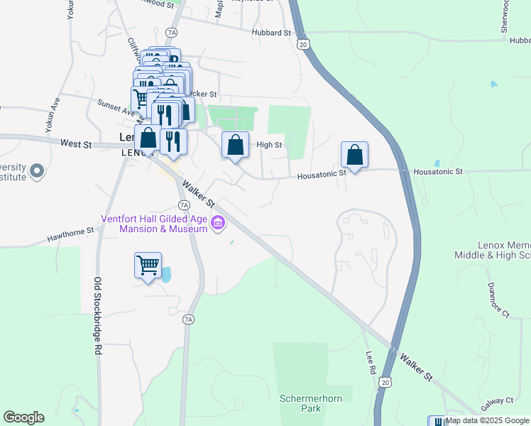 map of restaurants, bars, coffee shops, grocery stores, and more near 140 Housatonic Street in Lenox