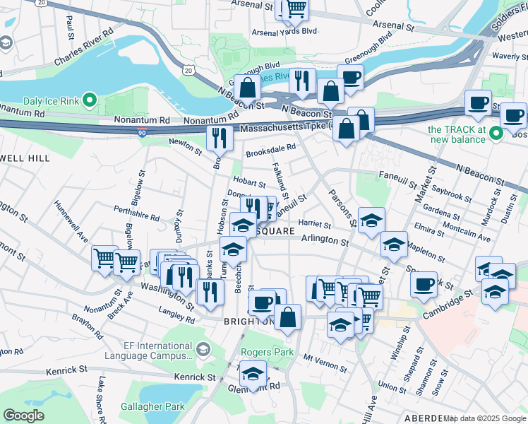 map of restaurants, bars, coffee shops, grocery stores, and more near 17 Newcastle Road in Boston