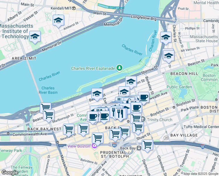 map of restaurants, bars, coffee shops, grocery stores, and more near 260 Back Street in Boston
