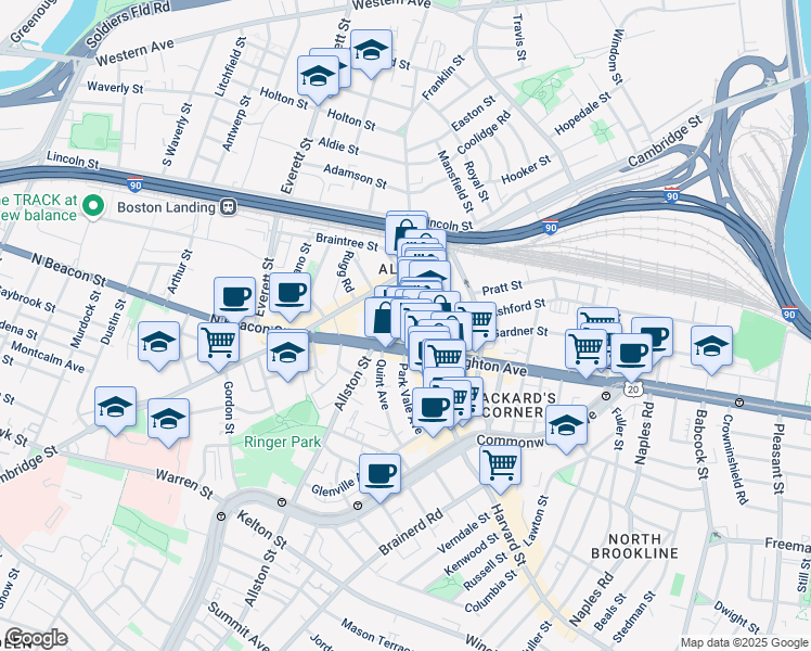 map of restaurants, bars, coffee shops, grocery stores, and more near in Boston