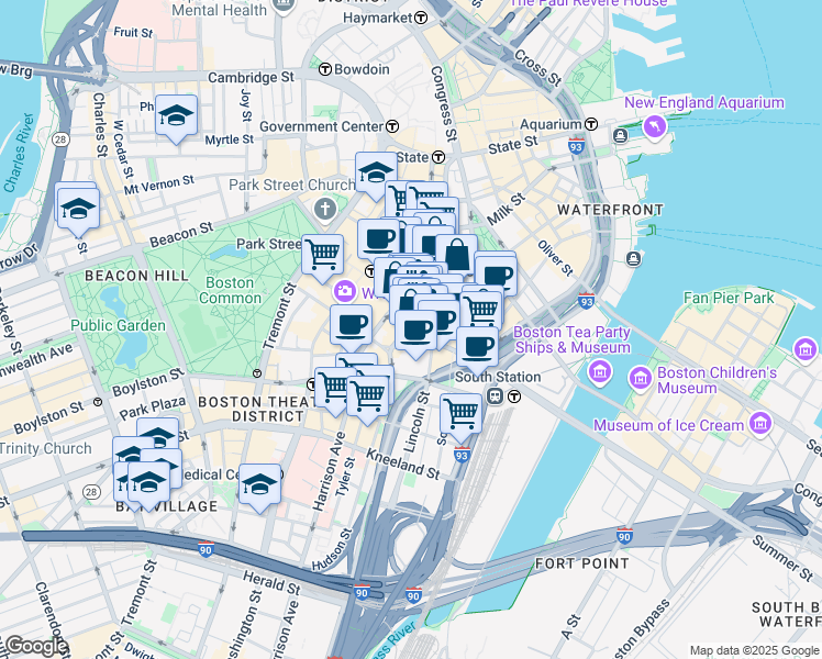 map of restaurants, bars, coffee shops, grocery stores, and more near in Boston
