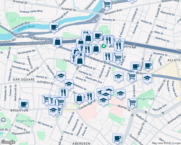 map of restaurants, bars, coffee shops, grocery stores, and more near in Boston