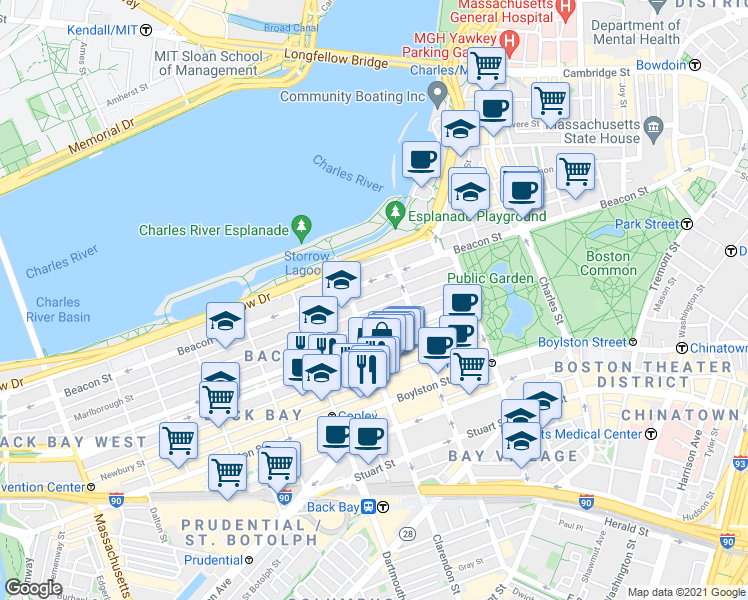 map of restaurants, bars, coffee shops, grocery stores, and more near 81 Public Alley 420 in Boston
