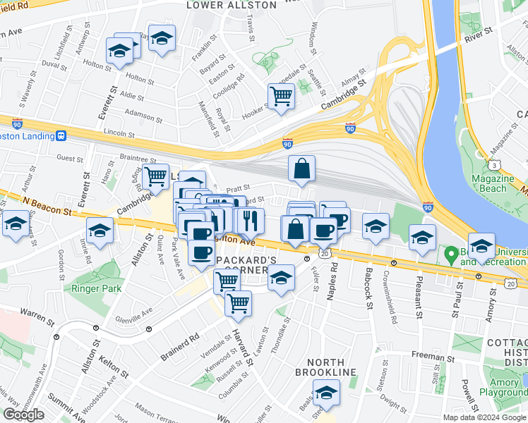 map of restaurants, bars, coffee shops, grocery stores, and more near in Boston