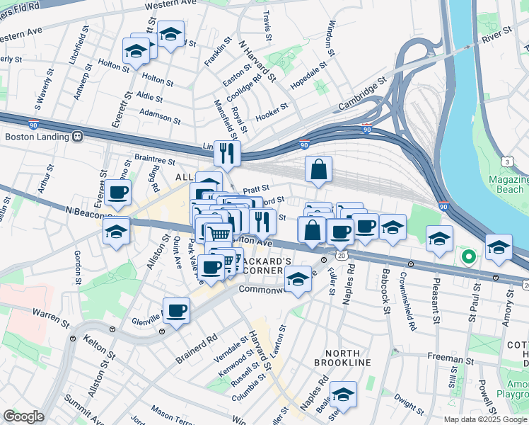 map of restaurants, bars, coffee shops, grocery stores, and more near in Boston