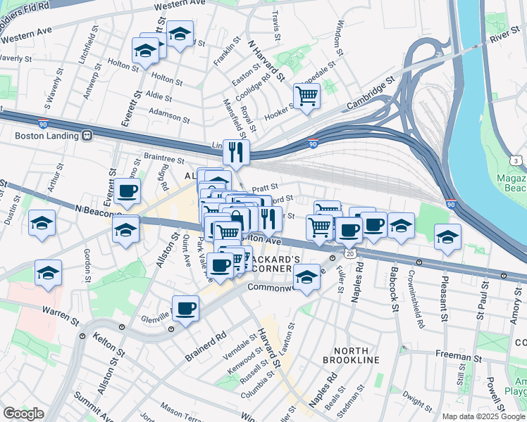 map of restaurants, bars, coffee shops, grocery stores, and more near in Boston