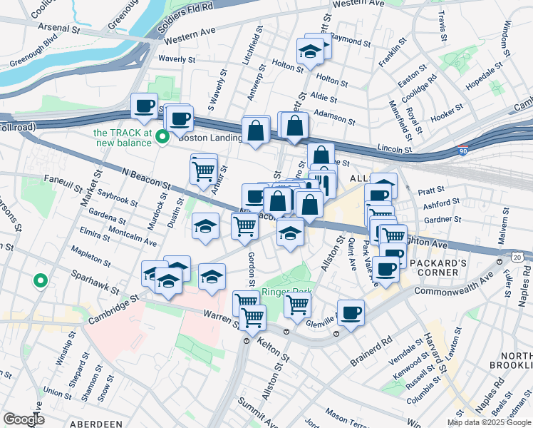 map of restaurants, bars, coffee shops, grocery stores, and more near in Boston