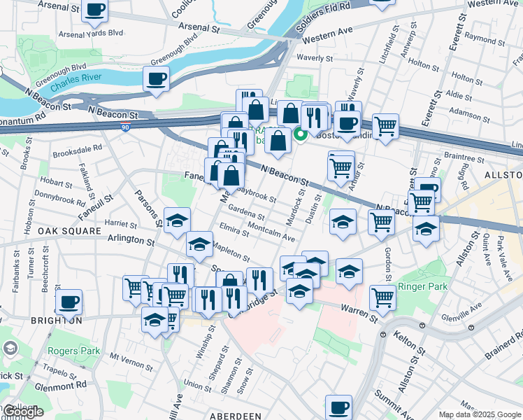 map of restaurants, bars, coffee shops, grocery stores, and more near in Boston