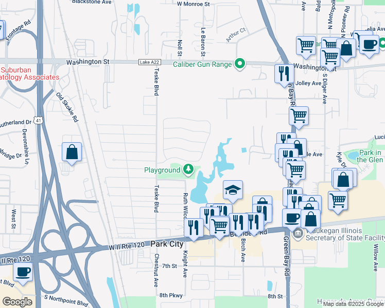 map of restaurants, bars, coffee shops, grocery stores, and more near 3279 Roger Avenue in Park City