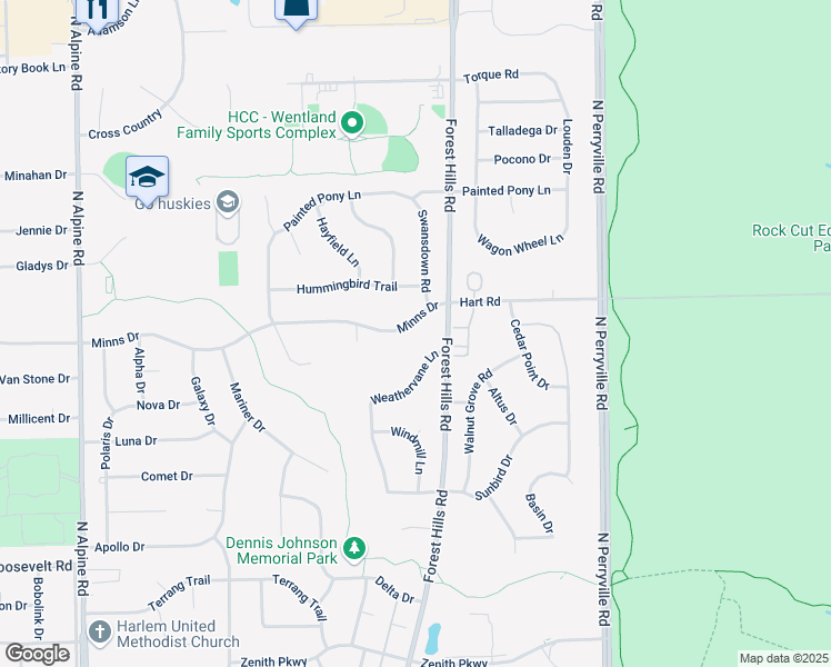 map of restaurants, bars, coffee shops, grocery stores, and more near 5153 Minns Drive in Machesney Park
