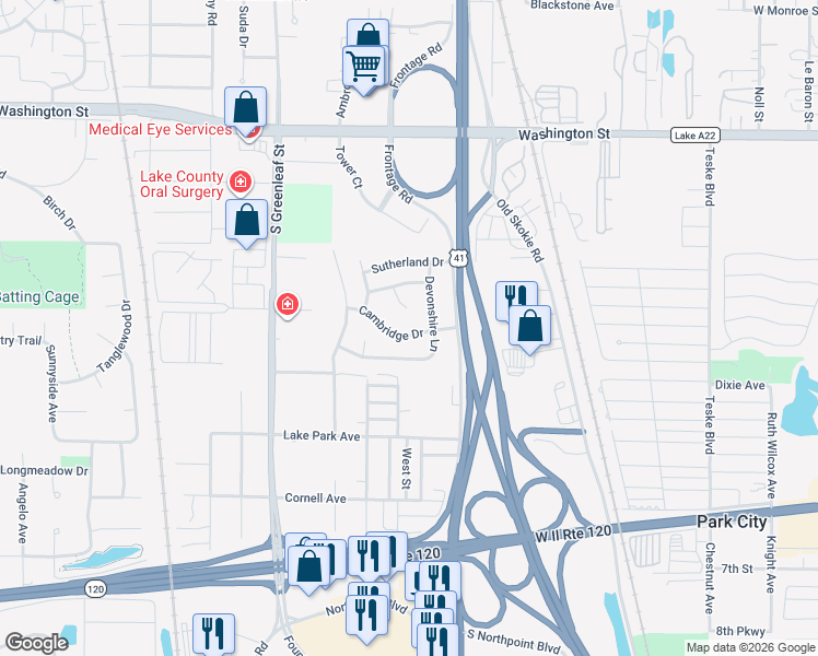 map of restaurants, bars, coffee shops, grocery stores, and more near 3846 Cambridge Drive in Park City