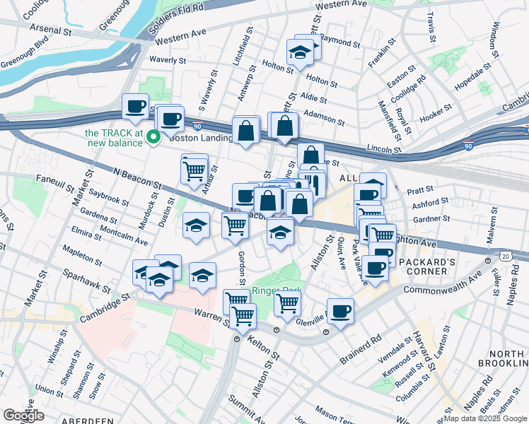 map of restaurants, bars, coffee shops, grocery stores, and more near in Boston
