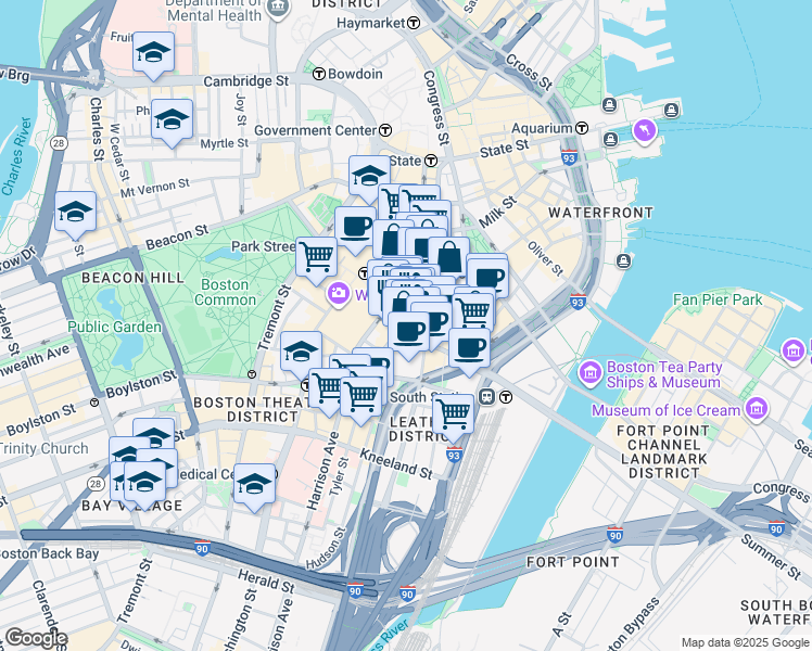 map of restaurants, bars, coffee shops, grocery stores, and more near in Boston
