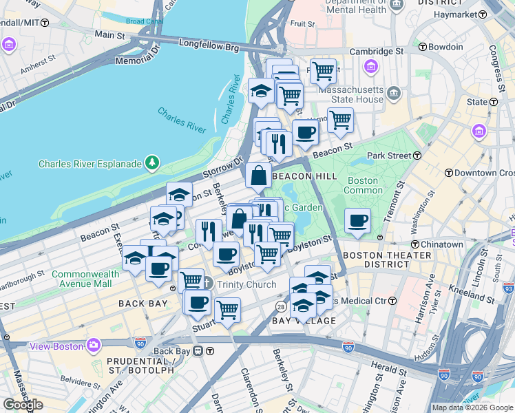 map of restaurants, bars, coffee shops, grocery stores, and more near 11 Public Alley 422 in Boston