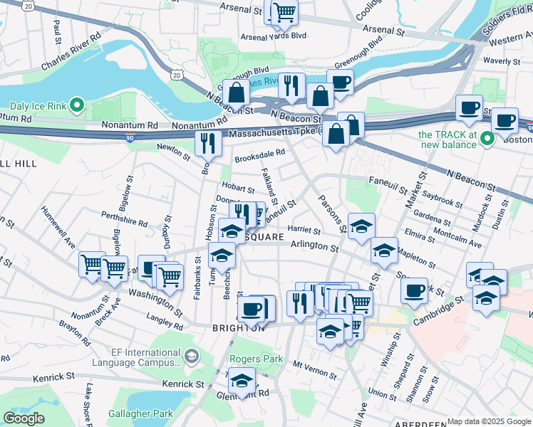 map of restaurants, bars, coffee shops, grocery stores, and more near in Boston