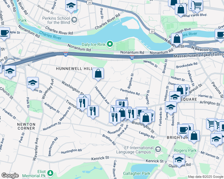 map of restaurants, bars, coffee shops, grocery stores, and more near 42 Matchett Street in Boston