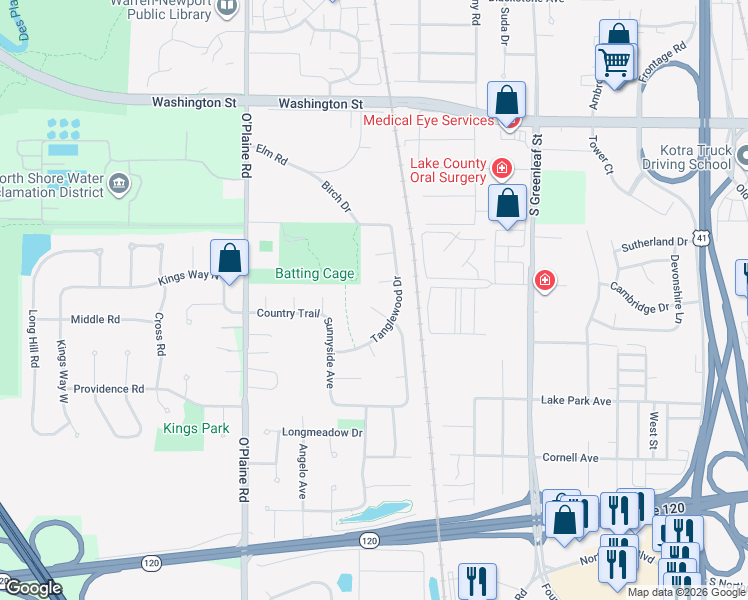 map of restaurants, bars, coffee shops, grocery stores, and more near 4278 Fieldstone Court in Gurnee
