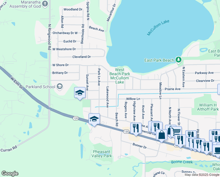 map of restaurants, bars, coffee shops, grocery stores, and more near 1818 Lakewood Avenue in McHenry