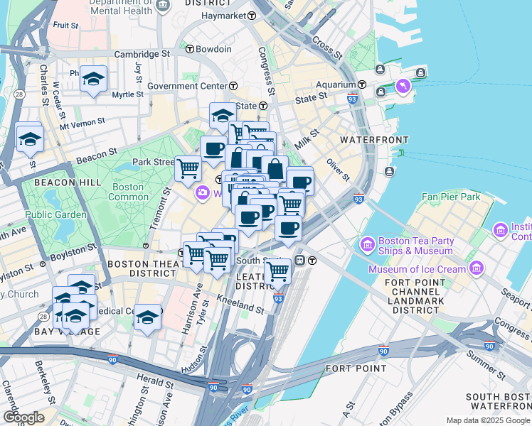 map of restaurants, bars, coffee shops, grocery stores, and more near in Boston