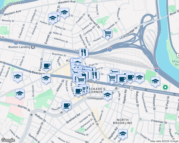 map of restaurants, bars, coffee shops, grocery stores, and more near in Boston