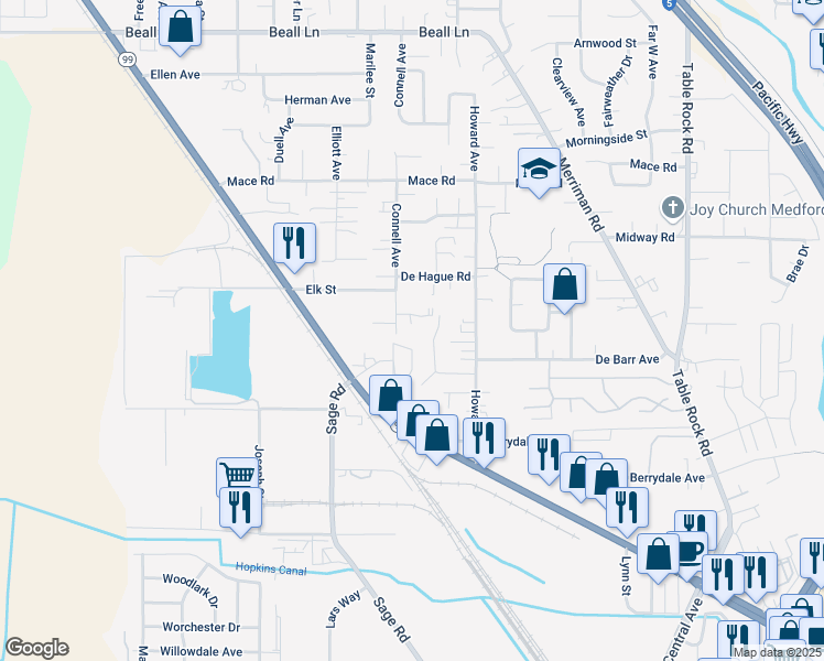 map of restaurants, bars, coffee shops, grocery stores, and more near 153 Seroba Circle in Medford