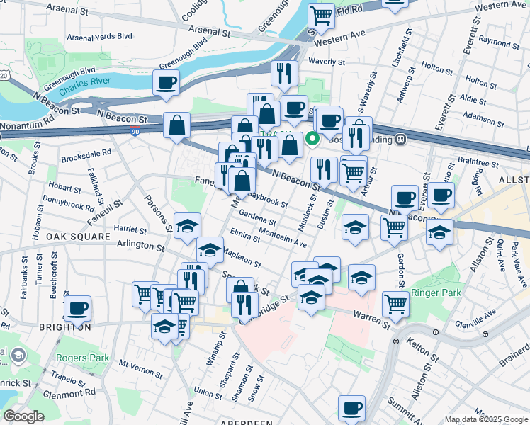 map of restaurants, bars, coffee shops, grocery stores, and more near in Boston