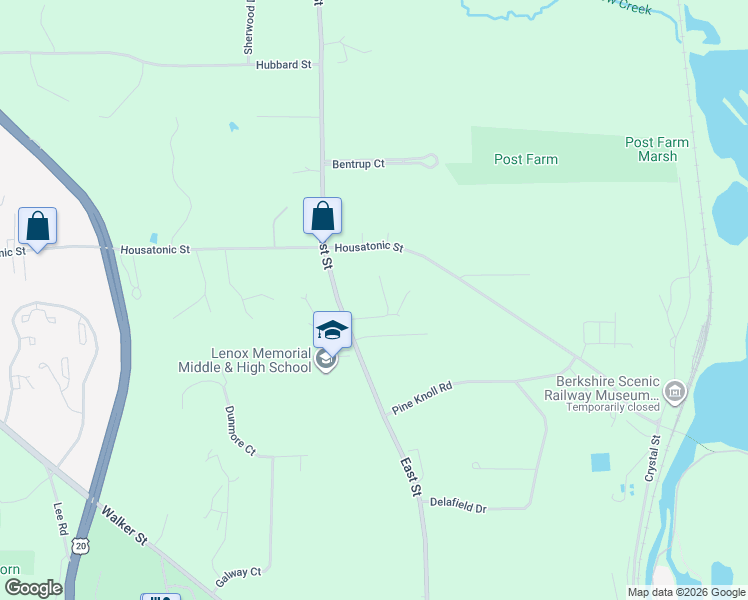 map of restaurants, bars, coffee shops, grocery stores, and more near 5 Cherry Street in Lenox