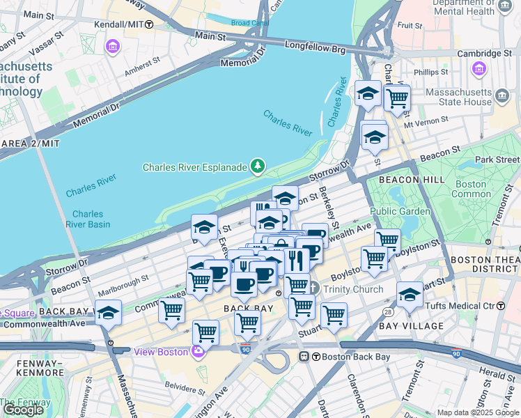 map of restaurants, bars, coffee shops, grocery stores, and more near 232 Beacon Street in Boston