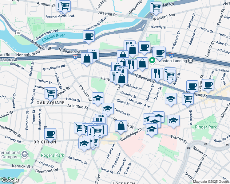 map of restaurants, bars, coffee shops, grocery stores, and more near 257 Market Street in Boston