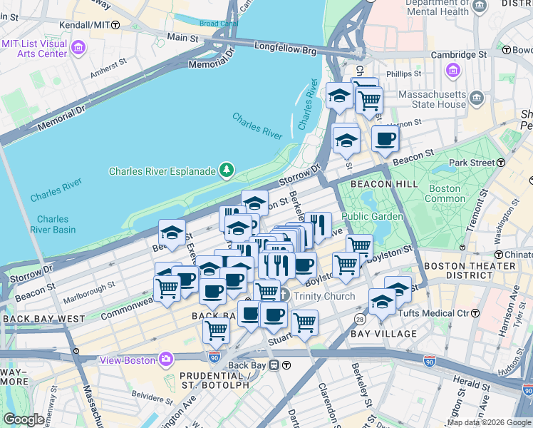 map of restaurants, bars, coffee shops, grocery stores, and more near 81 Public Alley 420 in Boston