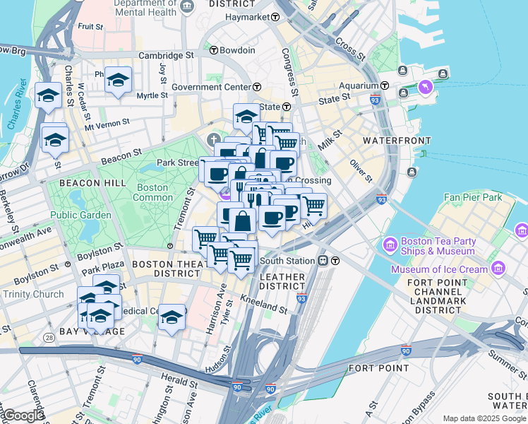 map of restaurants, bars, coffee shops, grocery stores, and more near 71 Summer Street in Boston