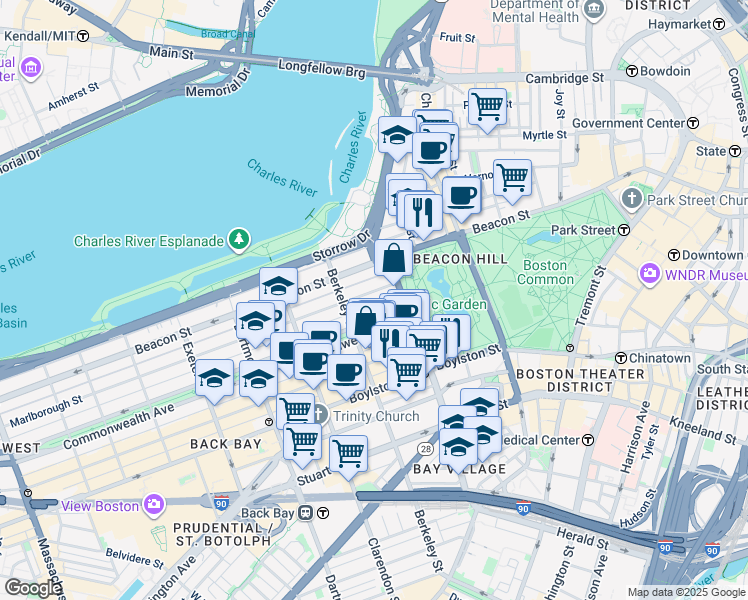 map of restaurants, bars, coffee shops, grocery stores, and more near 11 Public Alley 422 in Boston
