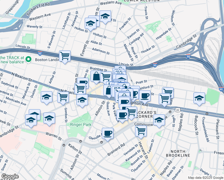 map of restaurants, bars, coffee shops, grocery stores, and more near in Boston