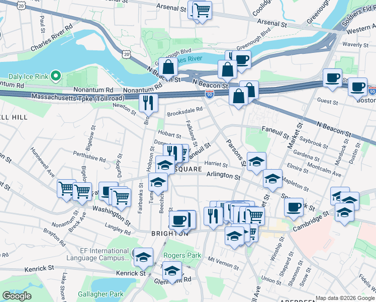 map of restaurants, bars, coffee shops, grocery stores, and more near in Boston