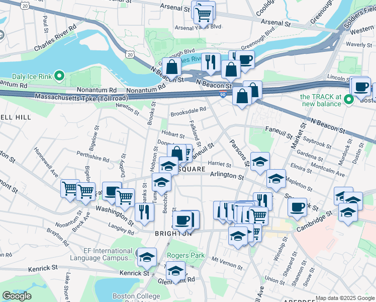 map of restaurants, bars, coffee shops, grocery stores, and more near in Boston